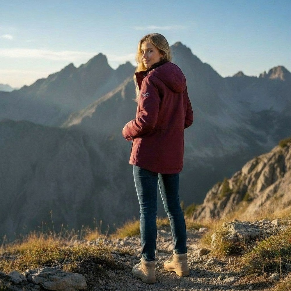 Hollister California All-Weather Jacket Burgundy Maroon Fleece Hooded Large